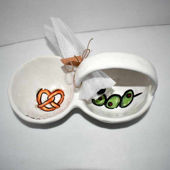 Mud Pie Happy Hour Bar Double Snack Dish with Spoon #41860106 NWT - Picture 1 of 7